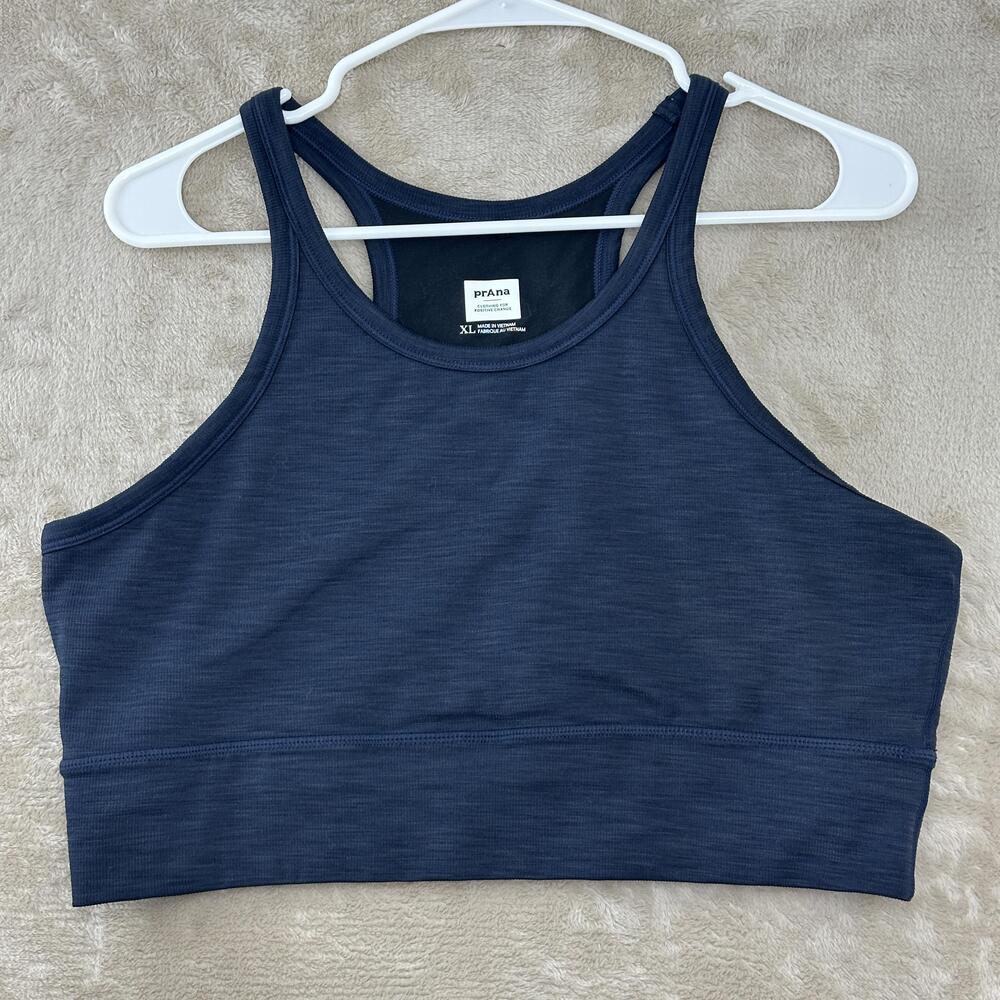 PrAna Sports Bra Womens XL Blue Racerback Pullover Stretch Top Activewear